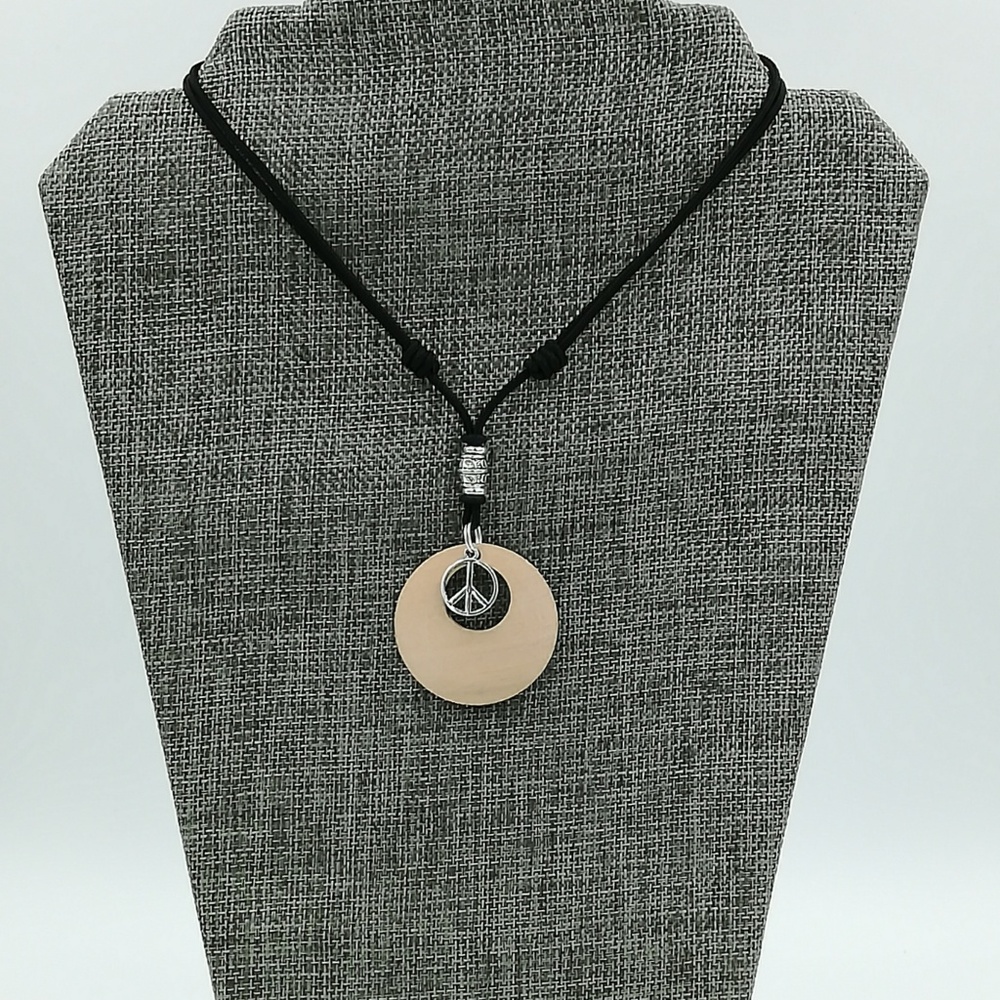 Handmade, Wooden and Silver Peace Sign Necklace - Picture 8 of 8